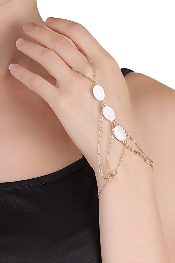 Buy White Gemstone Ring Chain Bracelet in India