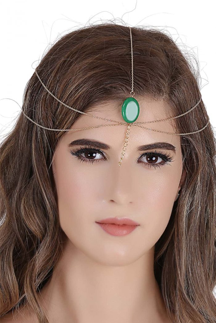 Green Gemstone Head Chain In India