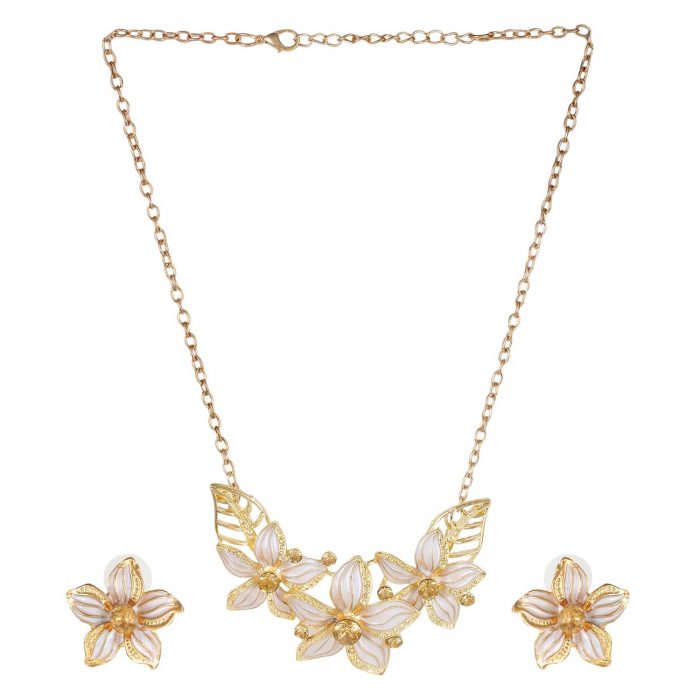 White Flower Necklace Set For Girls