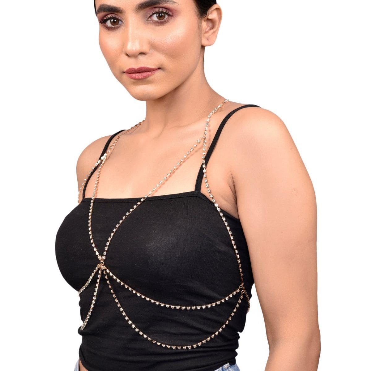 Cubic Zircon Sexy Multiple Layered Golden Bra Chain