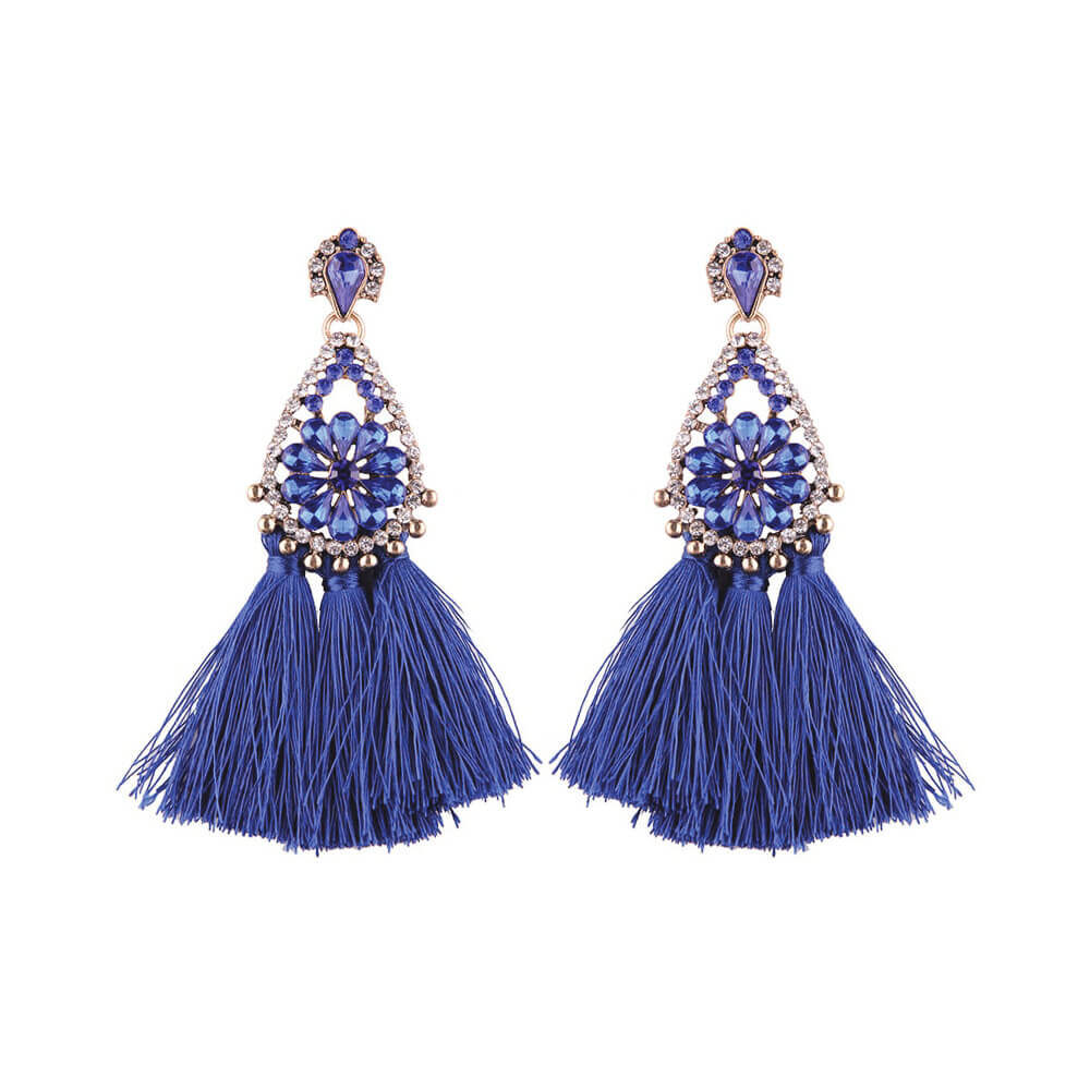 Blue Stone Thread Tassel Gypsy Collection Earrings