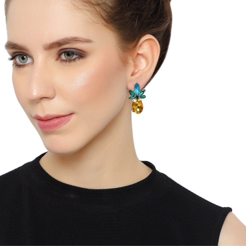 Yellow Gemstone Studded Party Fancy Earrings