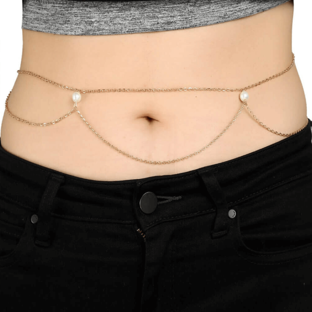Golden Pearl Fringe Belly Chain