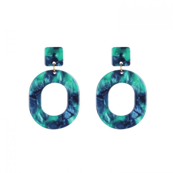 Green Designer Marble Look Earrings For Girls