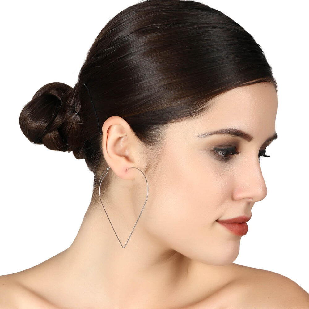 Silver Heart Shape Long Earrings