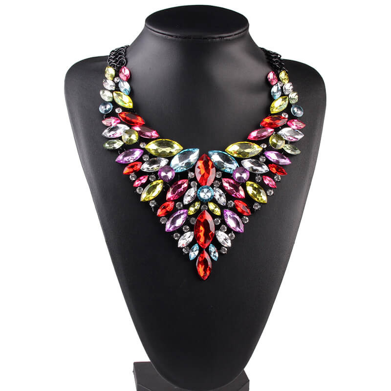 Urthn Multicolor Stones Gold Plated Statement Necklace Set - 1103312