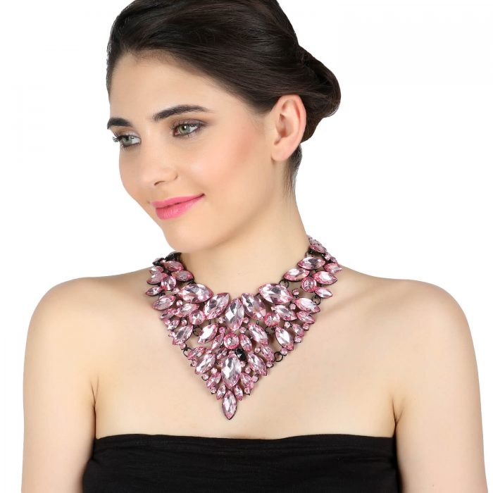 Pink Bling Statement Party Necklace