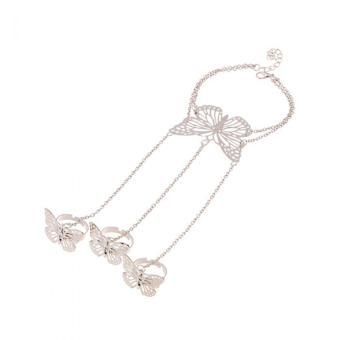 Silver Butterfly Bracelet With Ring