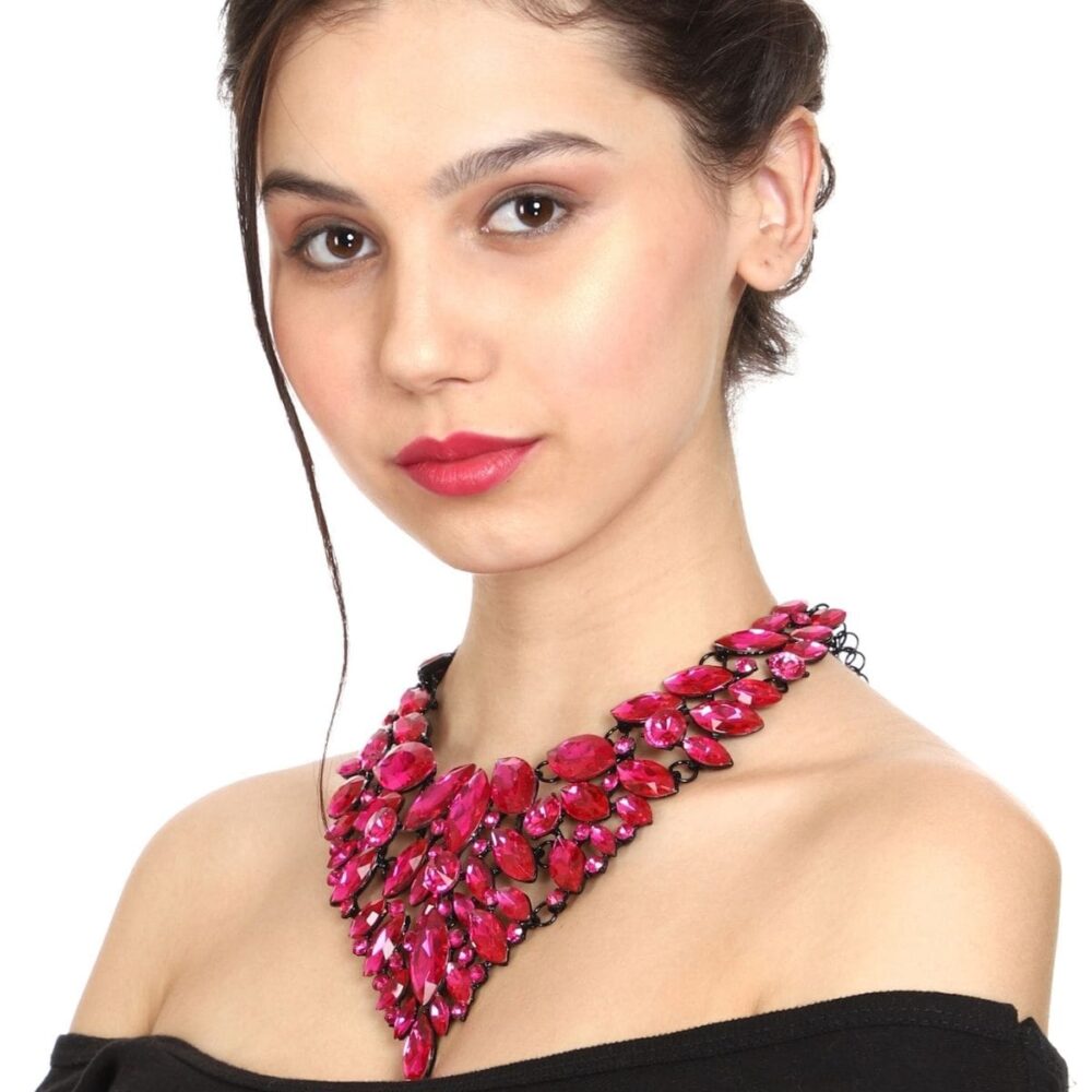 Red Gemstone Statement Necklace