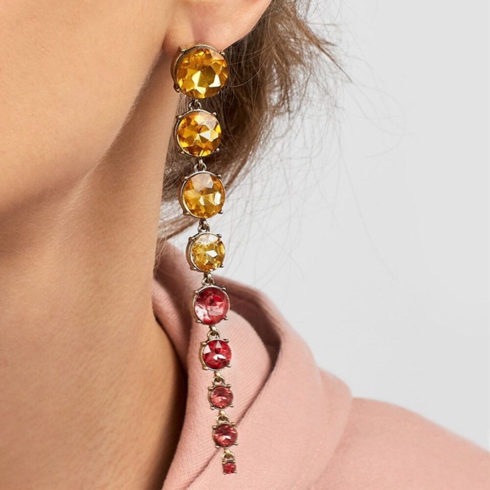 Yellow Red Crystal Long Tassel
