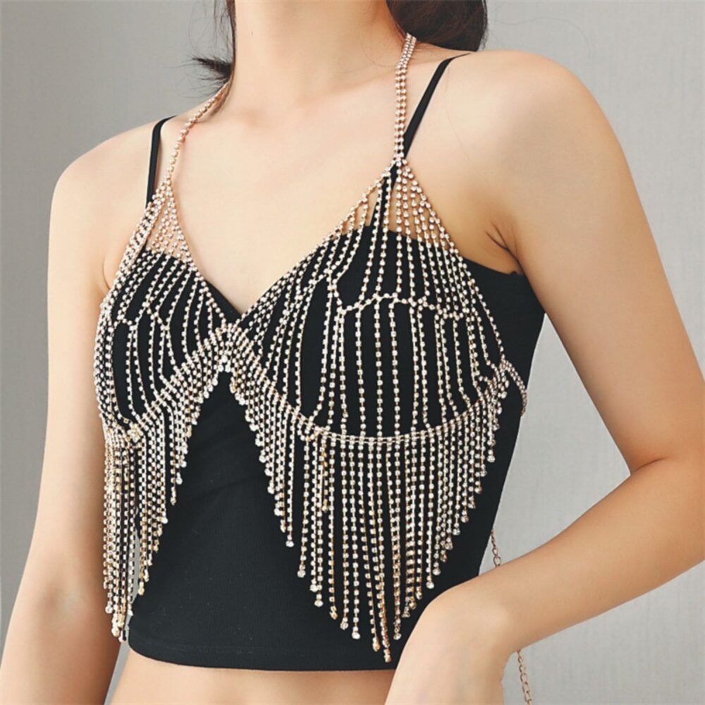 Golden Rhinestone Layered Bra Chain