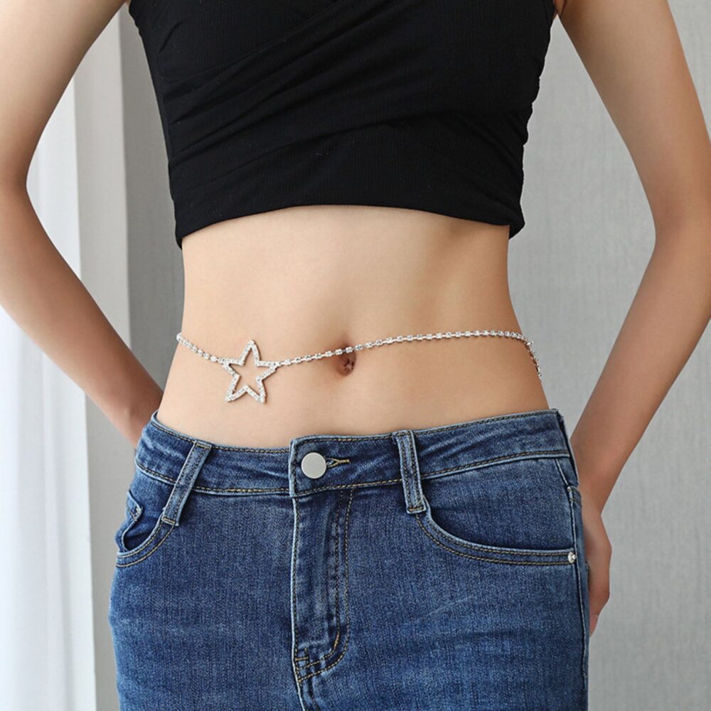 Silver Star Rhinestone Waist Chain