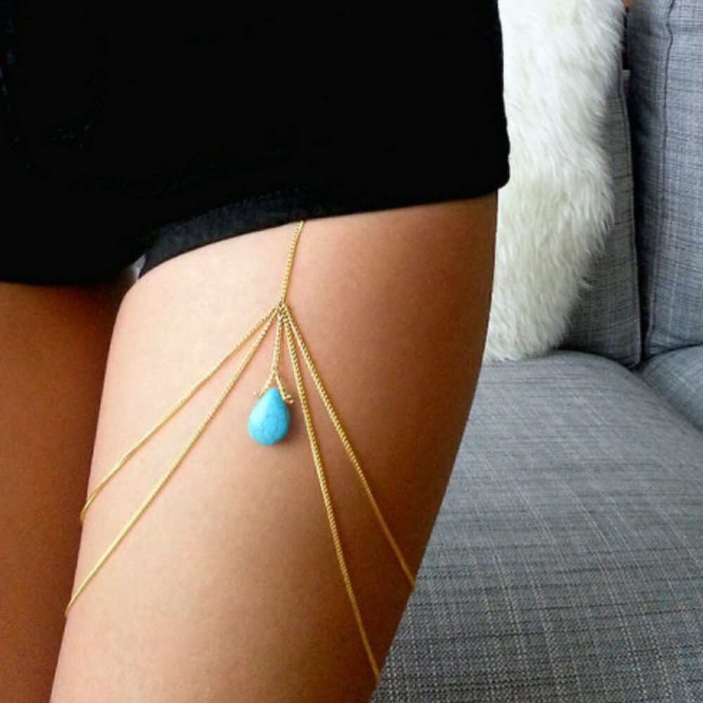 Blue Stone Layered Leg Chain
